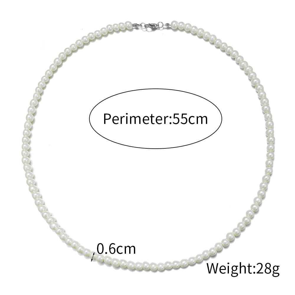Men's Round Geometric Stainless Steel Pearl Necklace with Alloy Pendant on Cable Chain