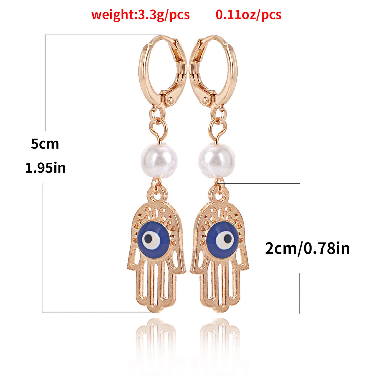 Fashionable Evil Eye Hand Palm Pearl Earrings for Women Alloy Electroplated Geometric Design