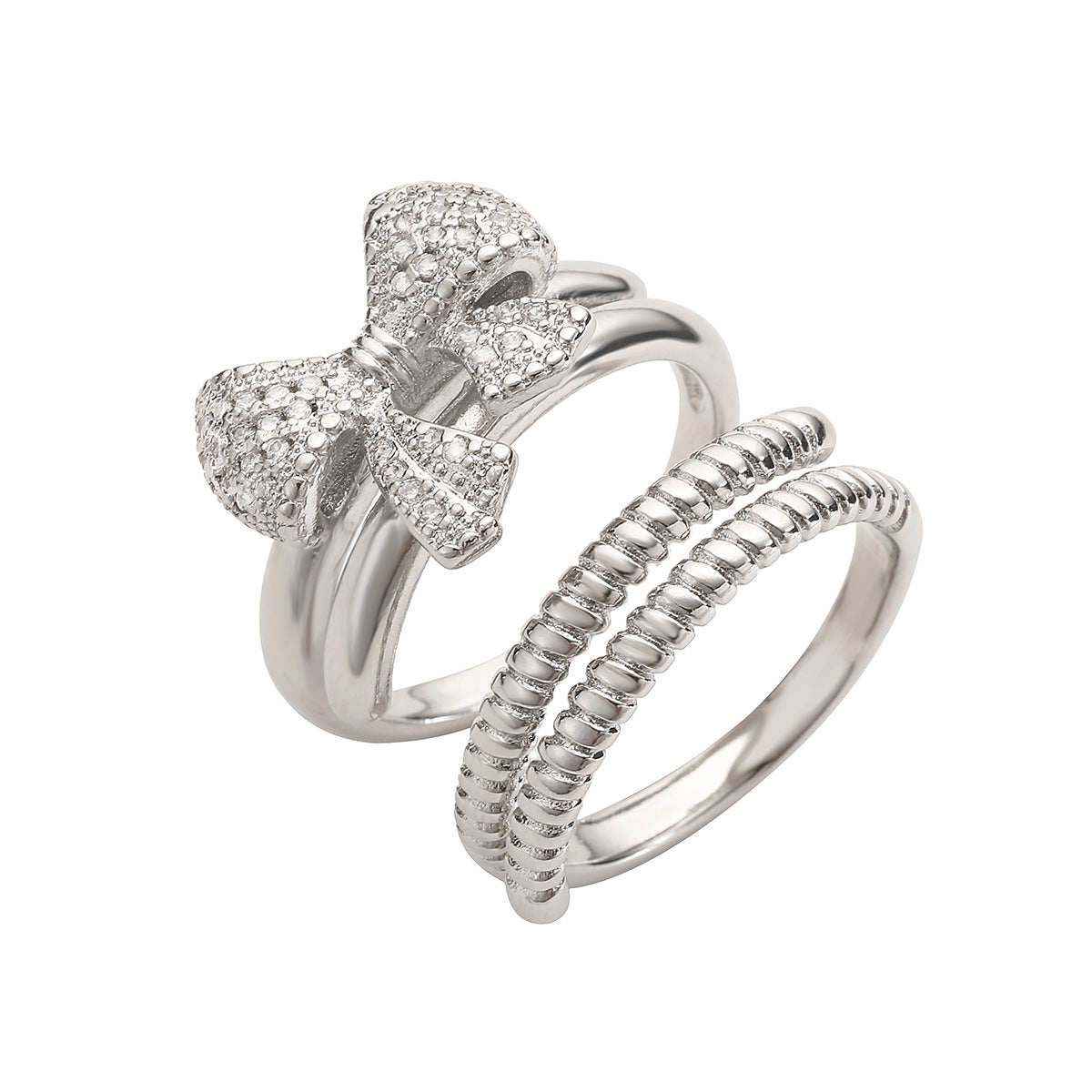 Anello da donna minimalista a doppia fascia a forma di fiocco, in rame placcato oro 18 carati con zirconi