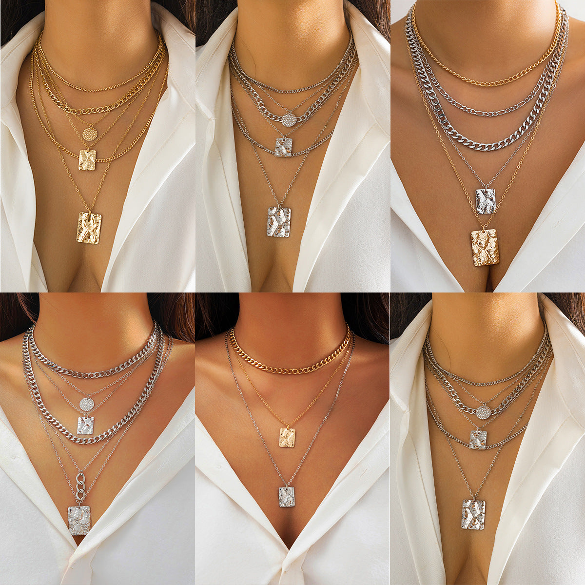 Minimalist Geometric Pendant Necklace for Women with Snake Skin Texture, Electroplated Alloy, O-Chain Design
