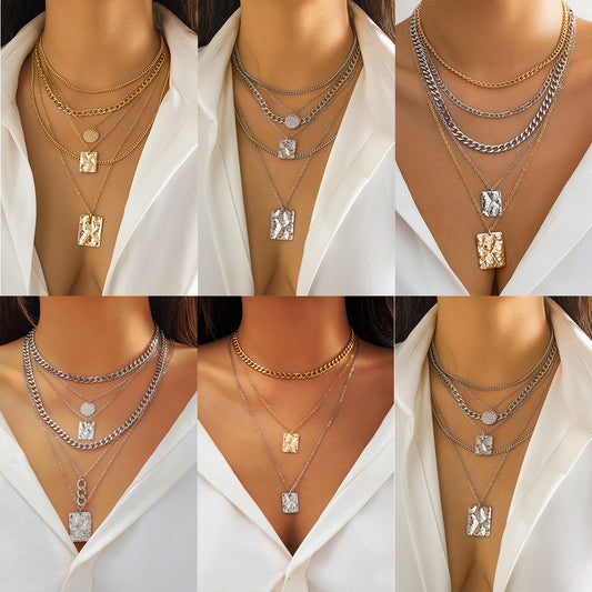 Collar minimalista geométrico con colgante para mujer con textura de piel de serpiente, aleación galvanizada, diseño de cadena en O