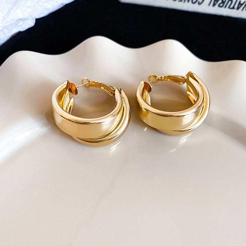 Orecchini a Cerchio Geometrici in Ferro Placcato Argento da Donna, Stile Minimalista Casual per Ufficio, Gioielli Eleganti di Ispirazione Vintage per Tutti i Giorni