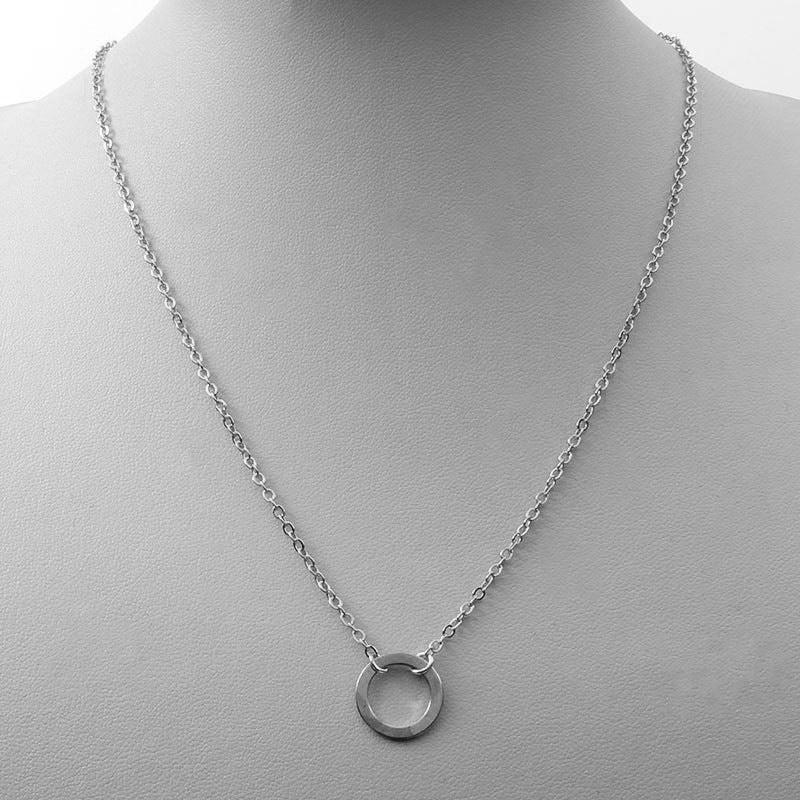 Minimalist Western Geometric Alloy Pendant Necklace for Women with Circular Charm and Regular Chain