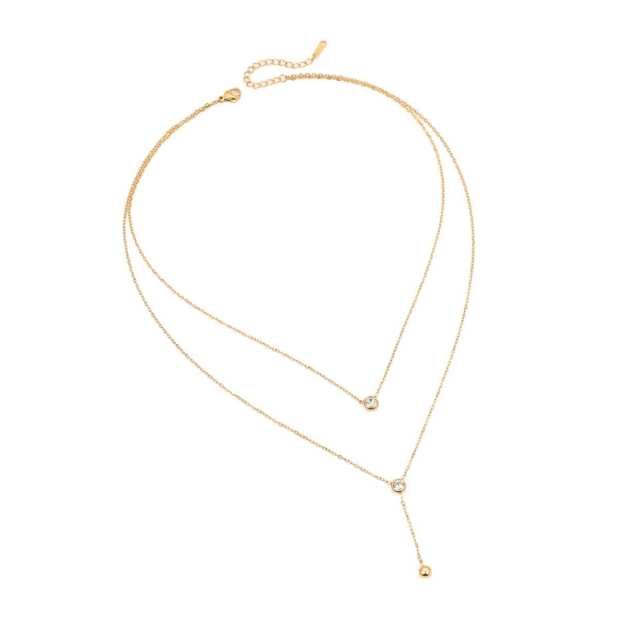 Minimalist Double-Layer Tassel Pendant Necklace in Stainless Steel with Electroplated Finish for Women