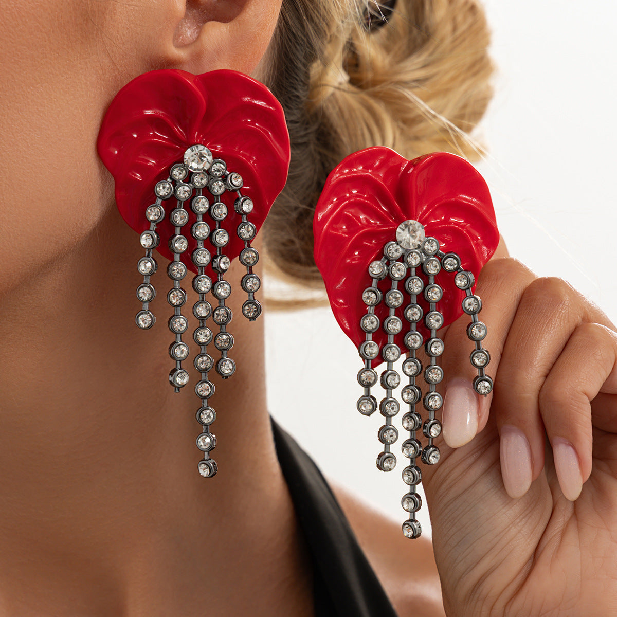 Exaggerated Luxury Rhinestone Inlaid Acrylic Leaf Drop Earrings for Women
