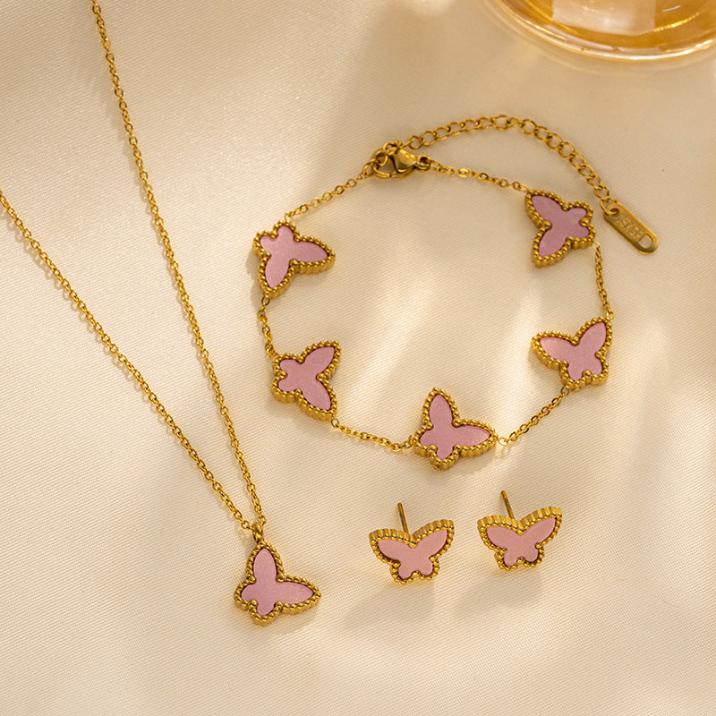 Set di Collane da Donna Minimaliste di Lusso con Cuore e Forme Geometriche in Acciaio al Titanio, Placcate Oro e con Catena a O