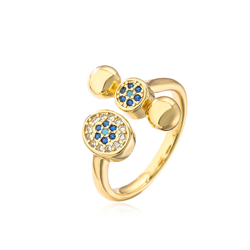 Irregular Geometric Open Ring for Women Made of Brass with Real Gold Plating and Micro-Paved Zirconia