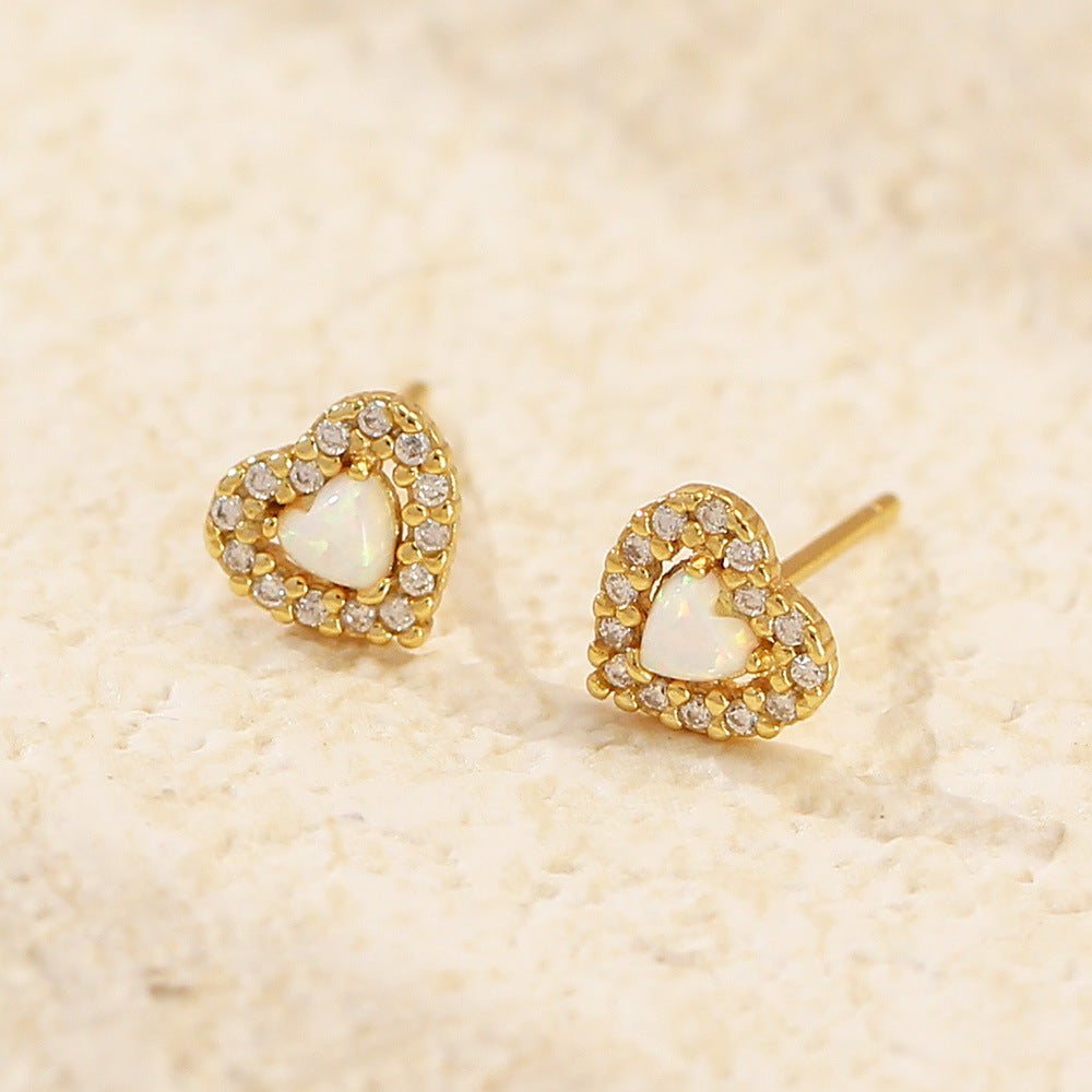 Minimalist Heart-Shaped S925 Sterling Silver Stud Earrings with Rhinestone Inlay, Dainty Fresh Ear Jewelry for Women