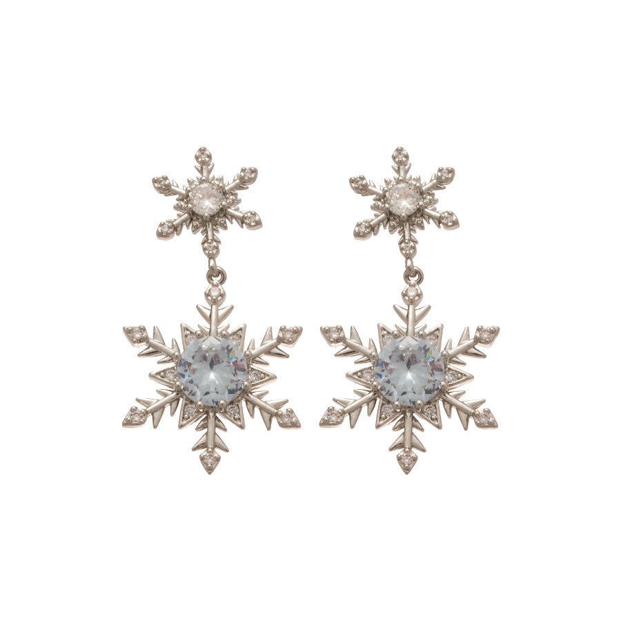 Orecchini da donna chic a forma di goccia con perle simulate e dettagli a fiocco di neve in zircone