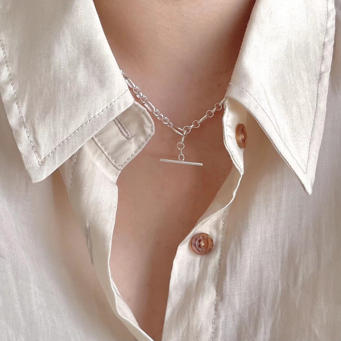 Sterling Silver Geometric Bead Chain Necklace for Women, Minimalist and Individual Trendy, 925 Silver Pendant, Weaving Craft, Elegant Jewelry
