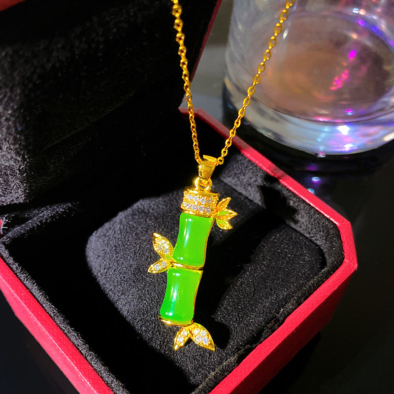 Sweet Bamboo Joint Pattern Titanium Steel Plated Necklace with Brass Pendant Cable Chain Unisex