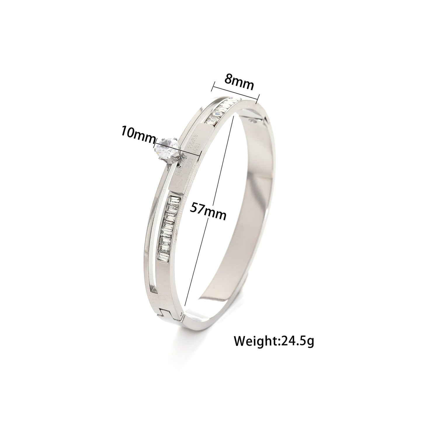Minimalist Rose Gold Plated Titanium Steel Bracelet with Double Row Zircon and Star Accent for Women