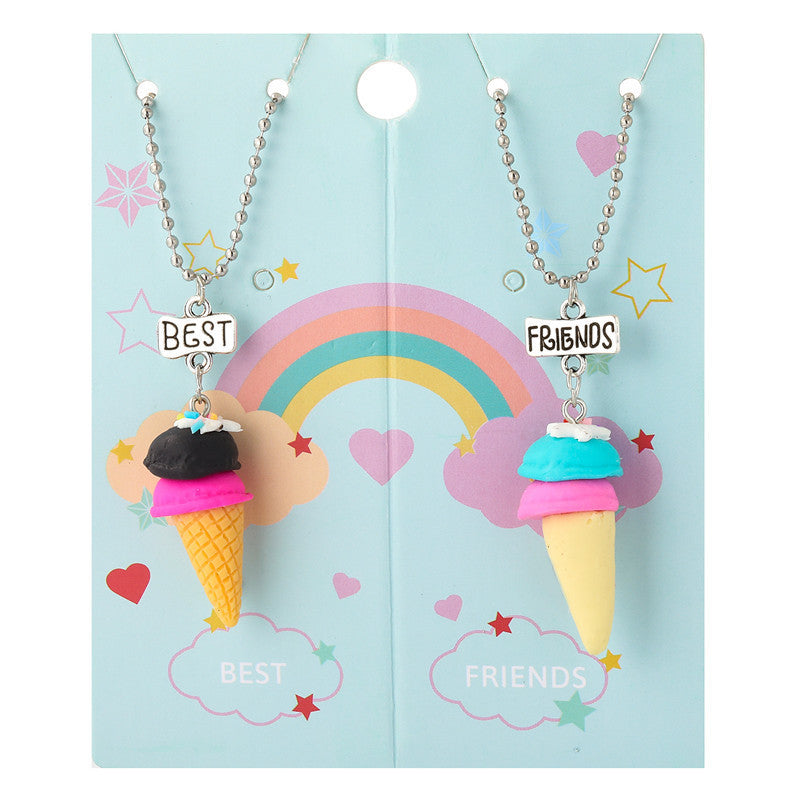 Collana con ciondolo a forma di gelato arcobaleno a cartoni animati per bambini, fatta a mano in argilla polimerica con catenina di perline