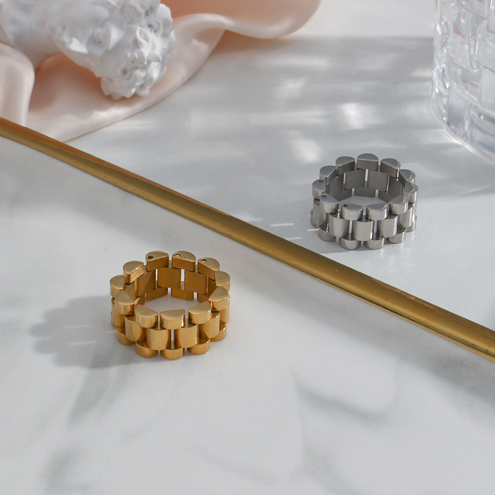 Anello da donna in acciaio inossidabile placcato oro 18 carati, geometrico e minimalista