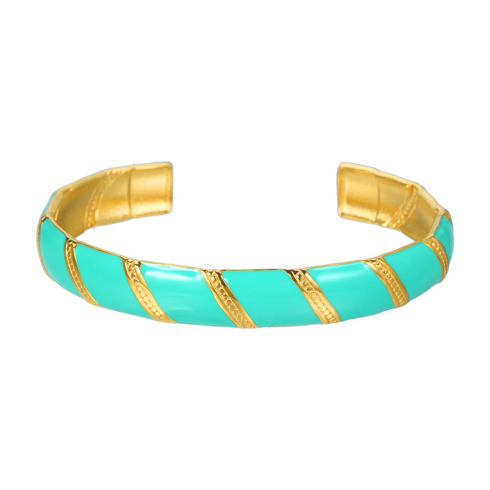 Vintage Geometric Drip Oil Plated Stainless Steel C-Shape Open Adjustable Bangle