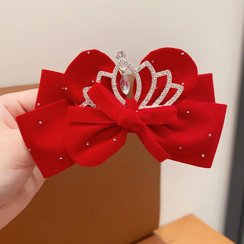 Juego de pinzas para el pelo de conejo y fresa de dibujos animados para niñas con diseño de lazo y cristales rojos estilo princesa
