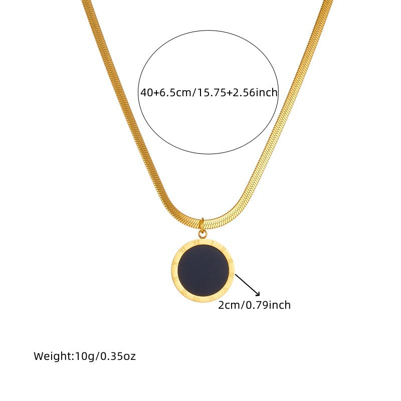 Minimalist Fashion Stainless Steel Geometric Round Roman Numerals Pendant Necklace