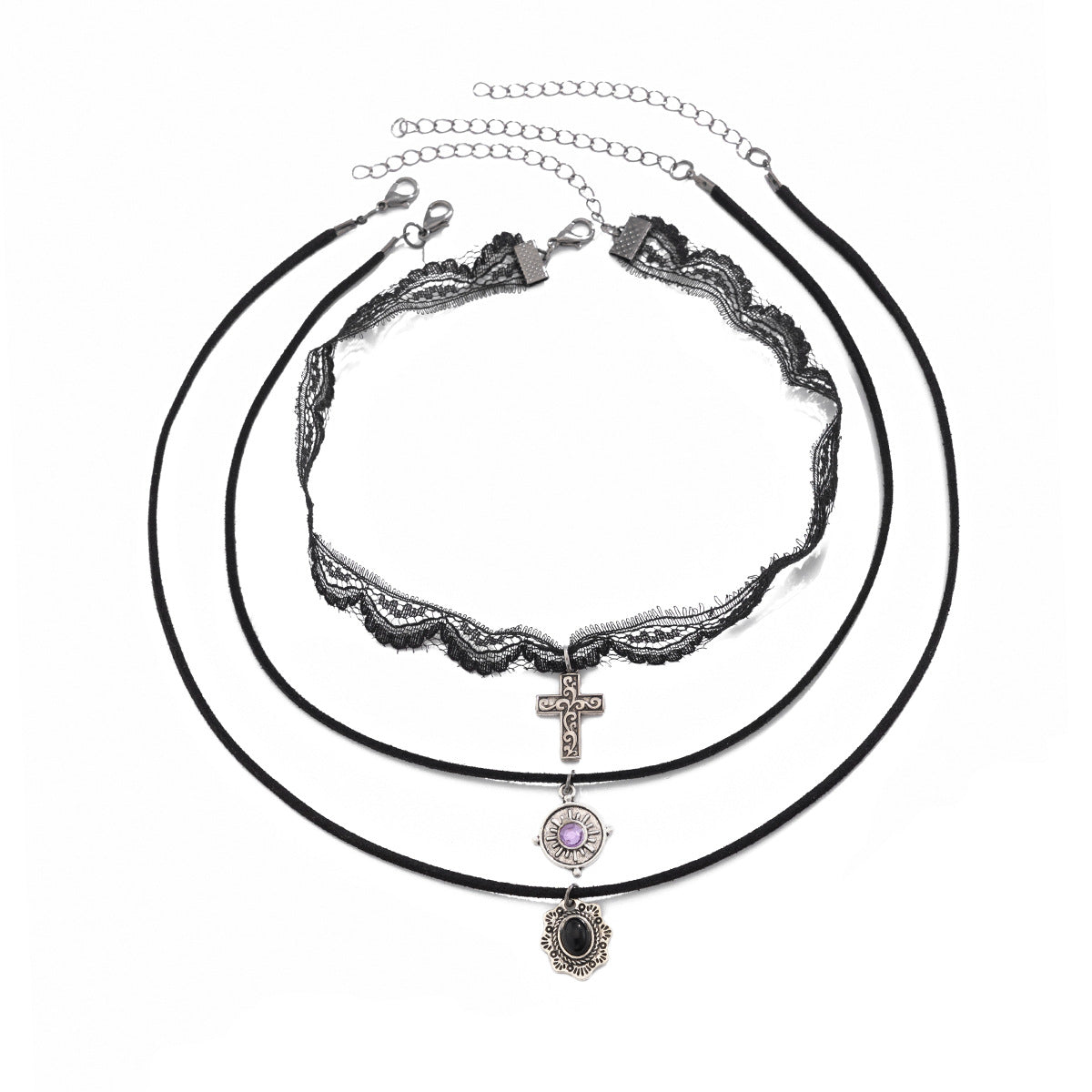 Gargantilla con colgante de corazón rojo dulce y atrevido para mujer con motivo de cruz y cadena de encaje