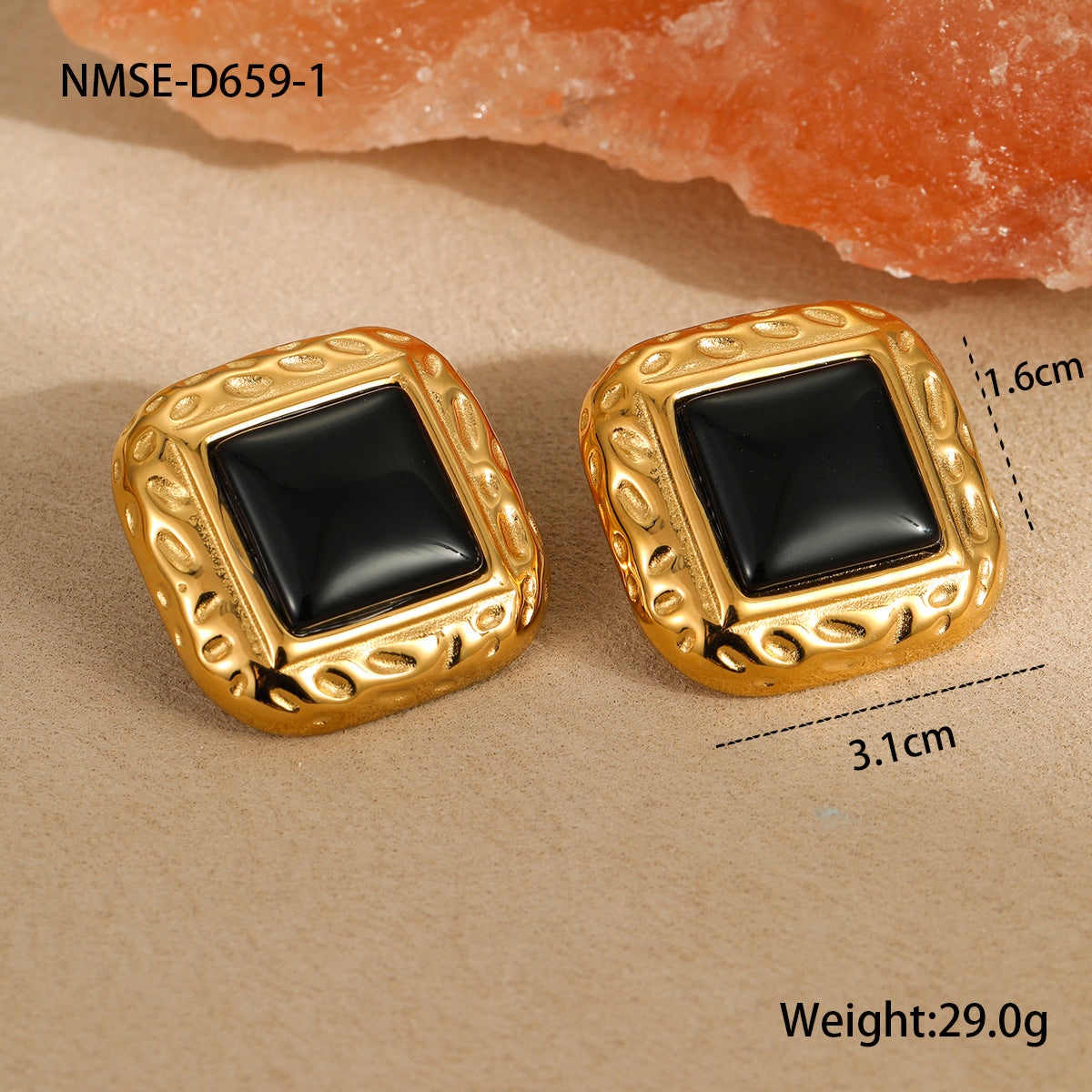Pendientes cuadrados geométricos vintage de acero inoxidable con acabado chapado para mujer