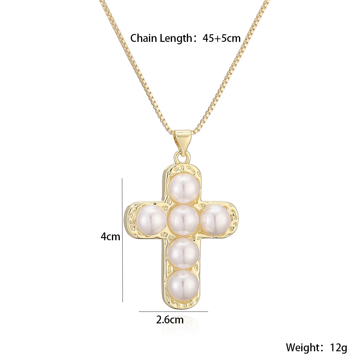 Minimalist 18K Gold Plated Brass Cross Pearl Pendant Necklace for Women