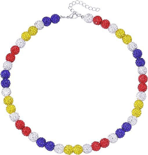 Sporty Geometric Round Resin Disco Ball Necklace with Rhinestone Inlay Unisex Cable Chain