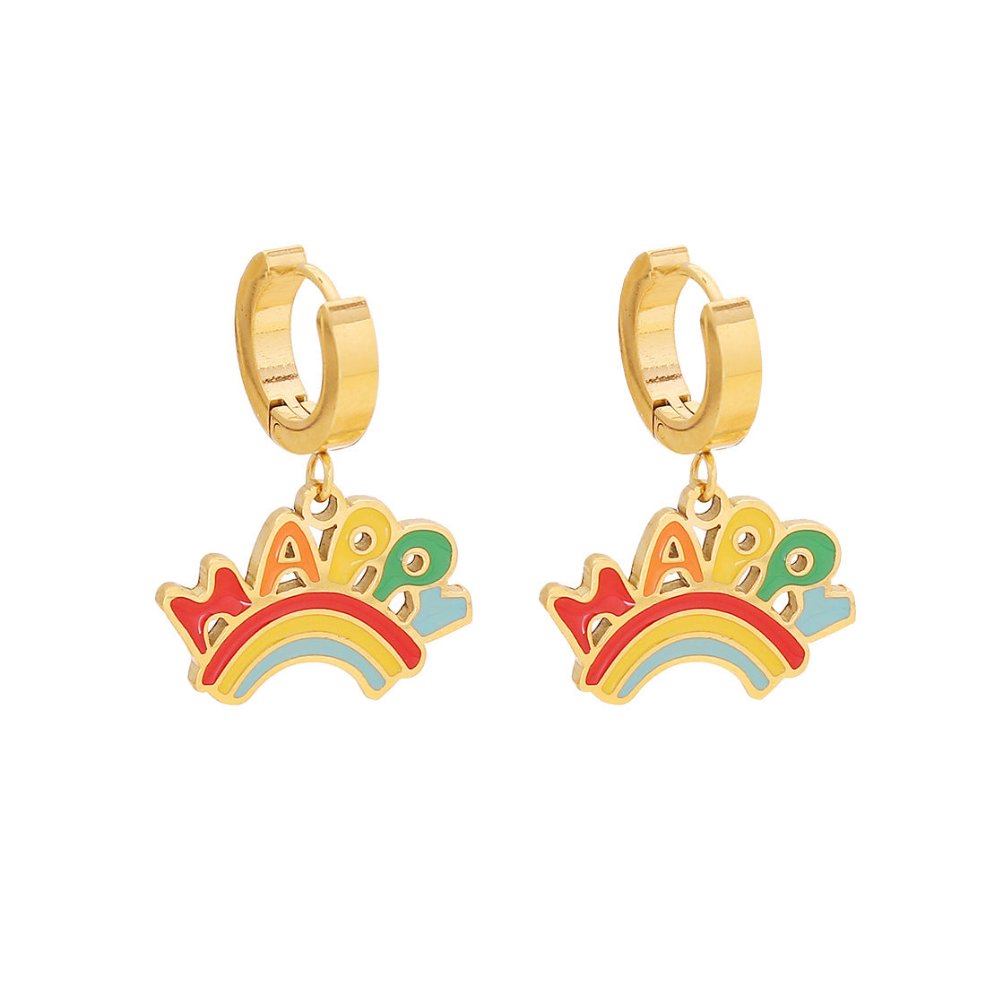 Collana con ciondolo in resina a forma di arcobaleno a cartone animato con accenti floreali turchesi e catena a serpente in acciaio inossidabile da donna