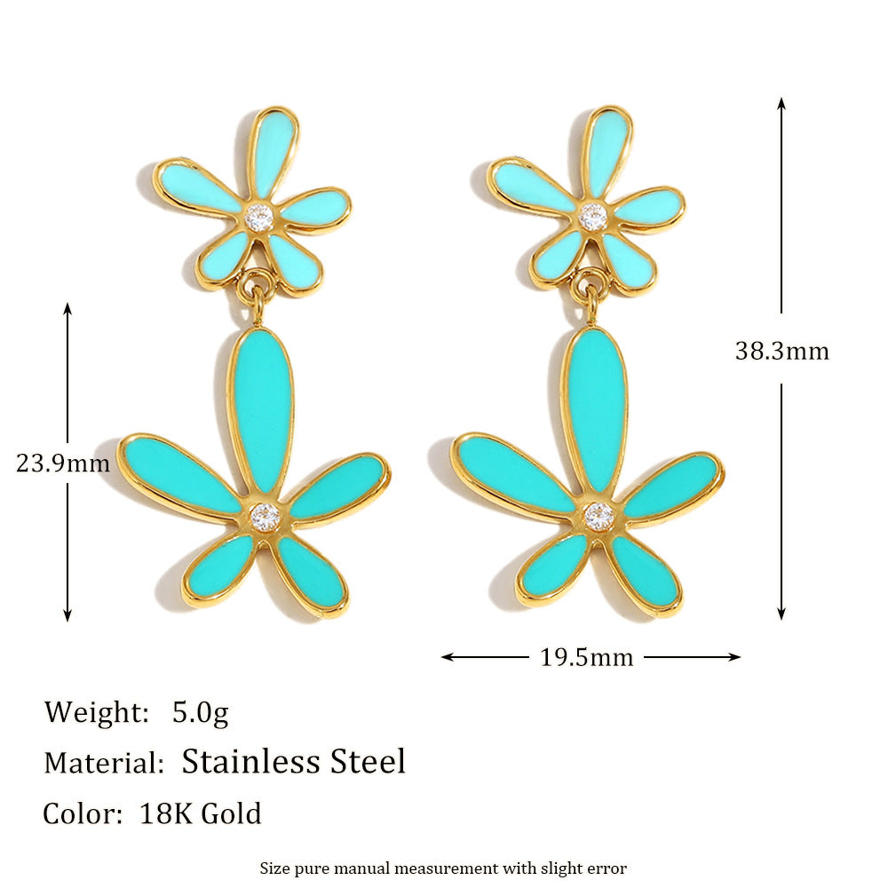 Minimalist Fresh Botanical Stainless Steel Earrings with 18K Gold Plating and Enamel Grass Design for Women