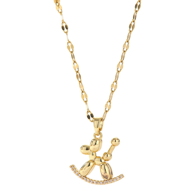 Collana Minimalista con Ciondolo a Forma di Cane Palloncino per Donna, in Acciaio al Titanio Placcato, Catena per Clavicola con Design Irregolare