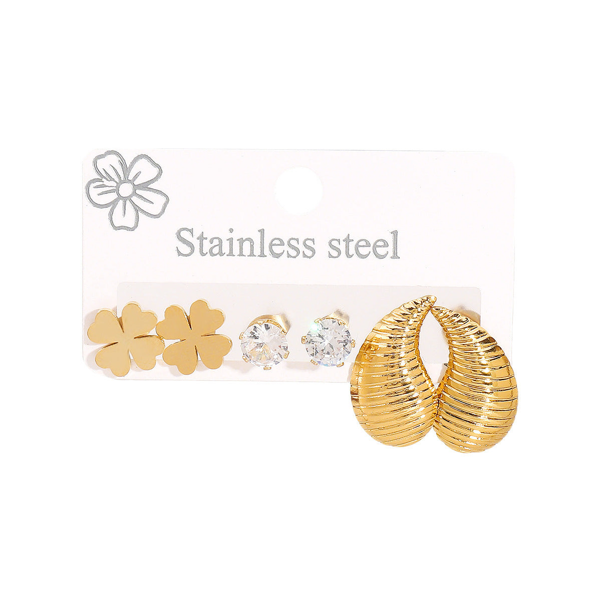 Orecchini a perno con strass bianchi geometrici a forma di cuore a farfalla, in acciaio inossidabile placcato oro 14K, minimalisti, da donna