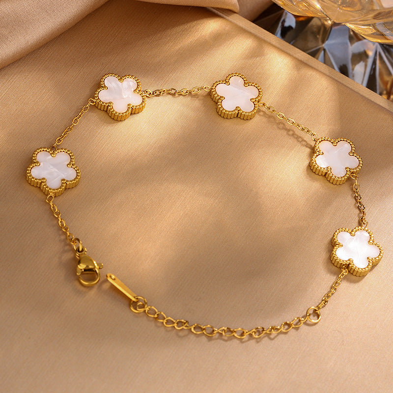 Fashion Elegant Floral Leaf Stainless Steel Plated Acrylic Bracelet for Women