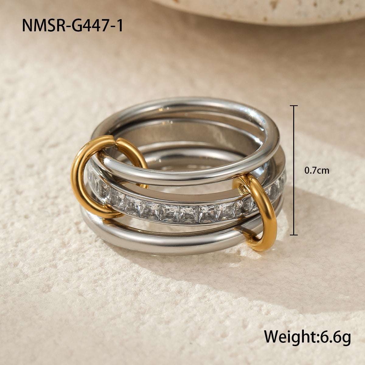 Conjunto de anillos geométricos apilables de lujo de acero inoxidable con baño de oro de 18 quilates y diseño de bloques de color para mujer
