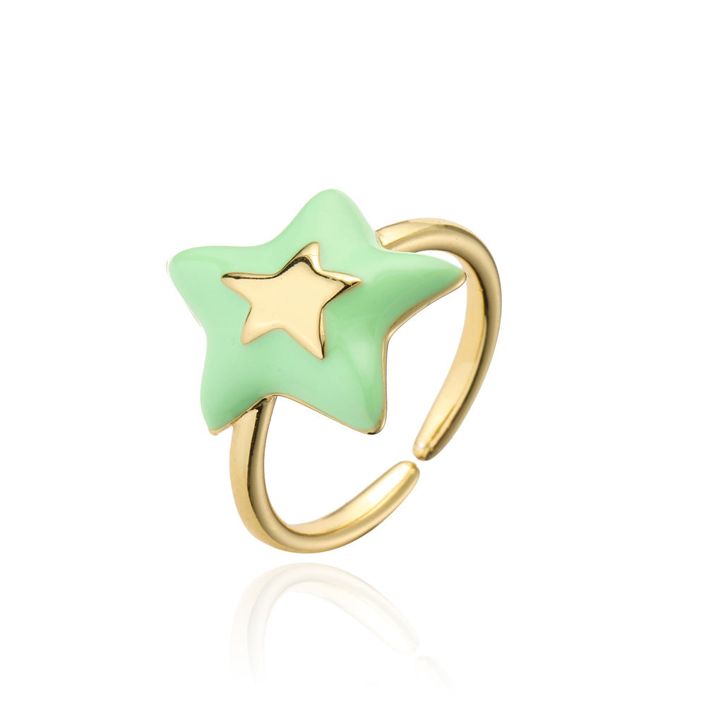 Minimalist Irregular Five-Pointed Star Open Ring for Women in Copper with 18K Gold Plating and Enamel Finish