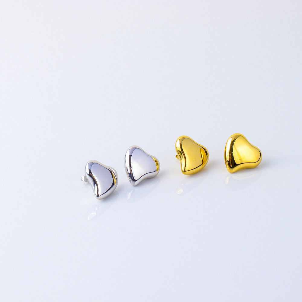 Orecchini da donna in acciaio inossidabile a forma di cuore irregolare, minimalisti ed eleganti, con placcatura in oro 18 carati