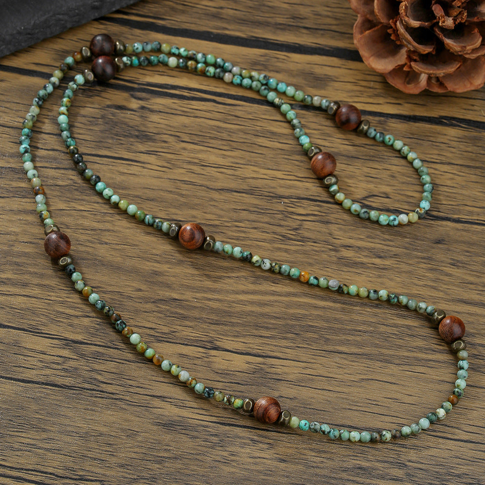 Vintage Ethnic Hip-hop Geometric Round Wood Beaded Necklace Cable Chain Unisex