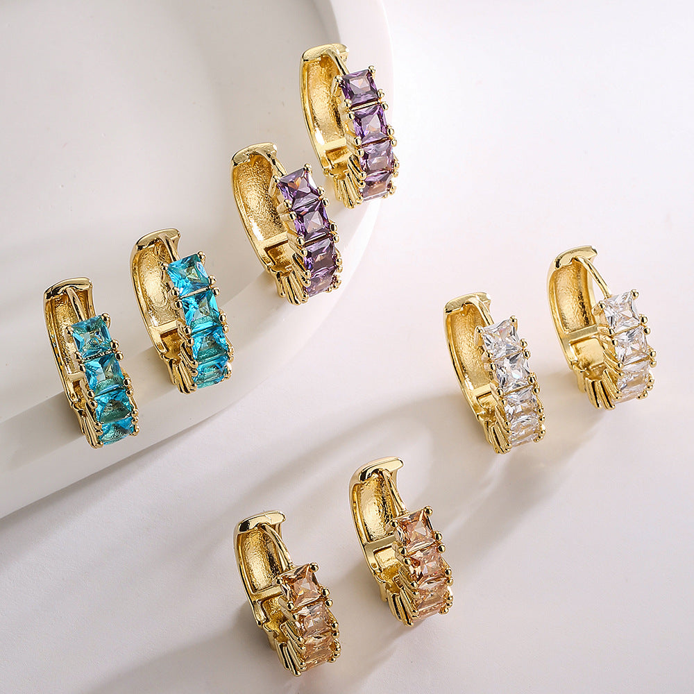 Minimalist Geometric Copper Hoop Earrings with 18K Gold Plating and Zircon Accents for Women