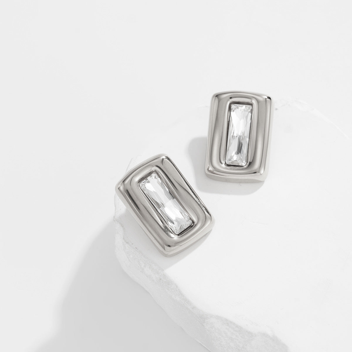 Vintage Square Stainless Steel PVD 18K Gold Plated Diamond Stud Earrings for Women
