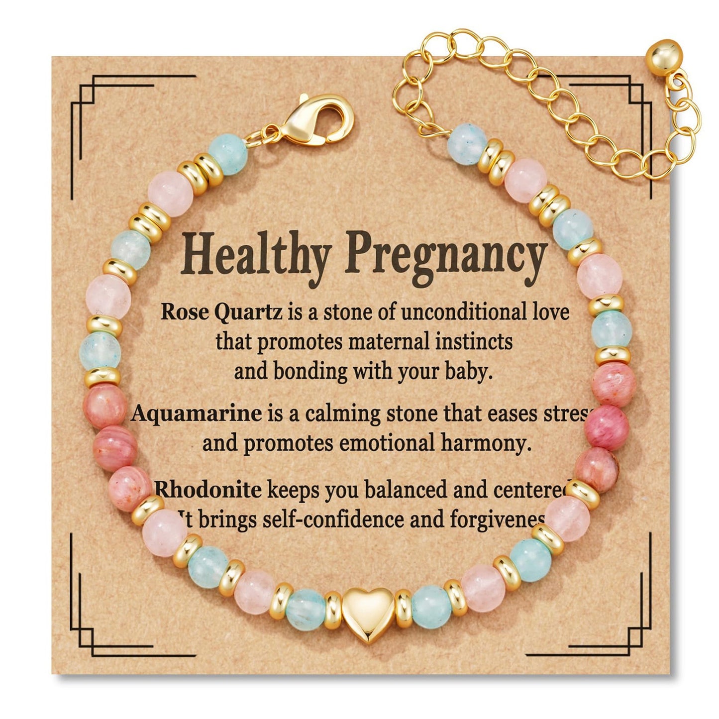 Luxury Elegant Heart Geometric Natural Gemstone Beaded Bracelet for Women