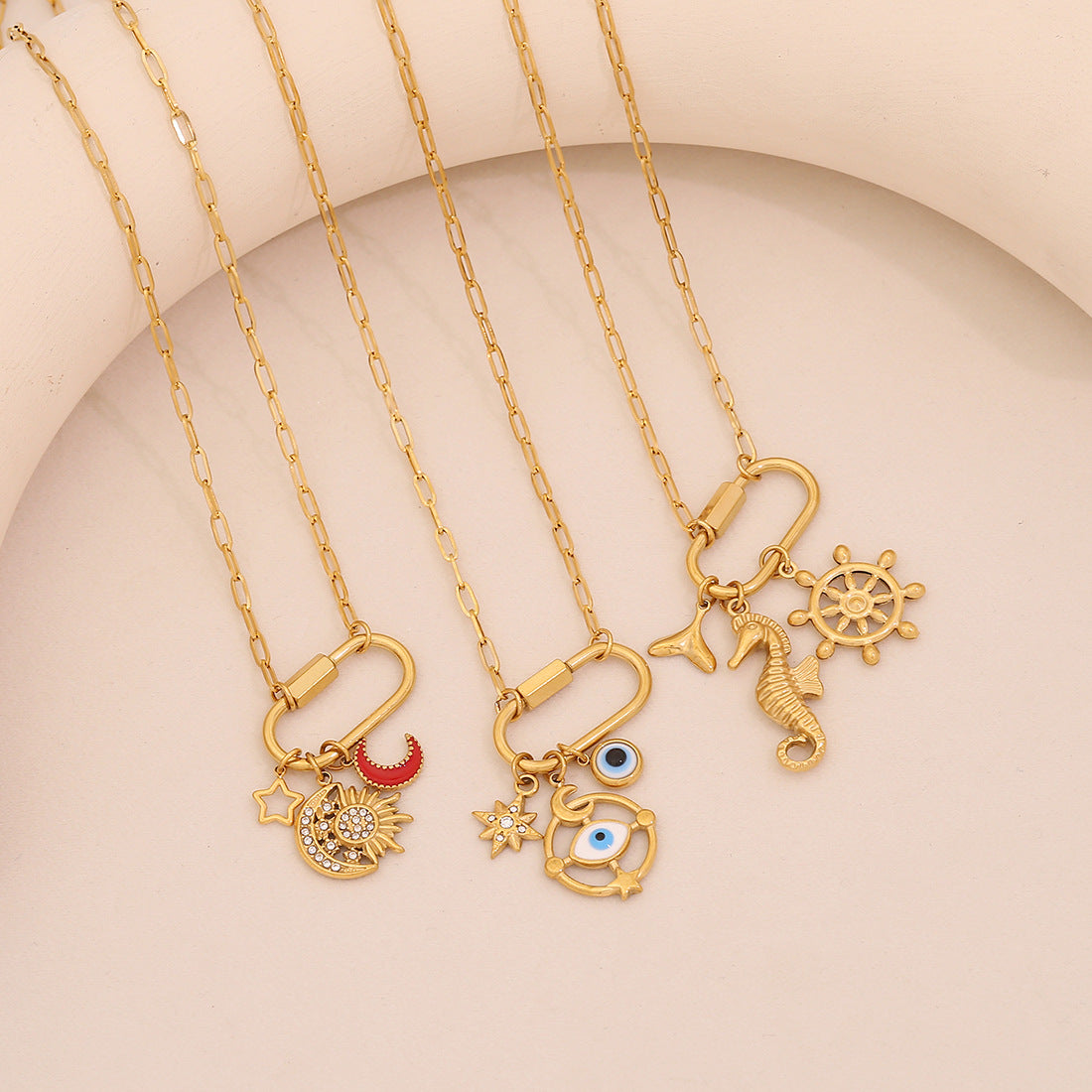 DIY Charm Bar Star Moon Pendant Stainless Steel Plated Rhinestone Necklace Unisex