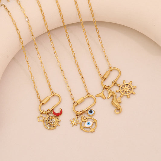 Collana Fai Da Te Con Ciondolo Stella Luna Da Bar Placcata Acciaio Inossidabile Strass Unisex