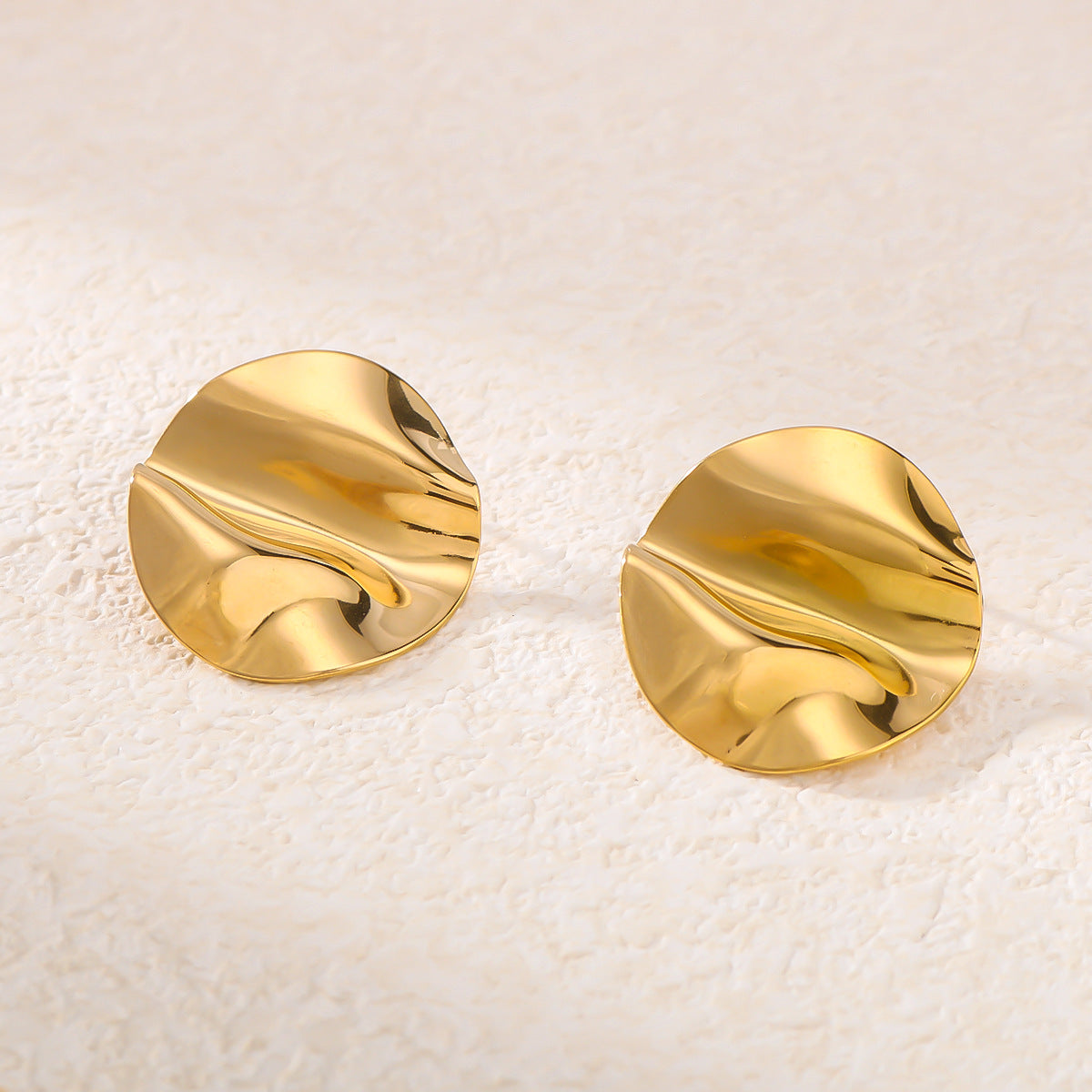Irregular Ruffled Leaf-Shaped Stainless Steel Earrings with 18K Gold Plating for Women