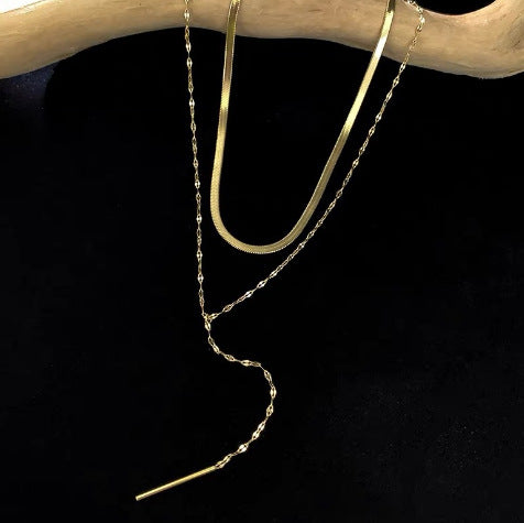 Minimalist Y-Shaped Titanium Steel Necklace for Women with Plated Finish and Geometric Line Design