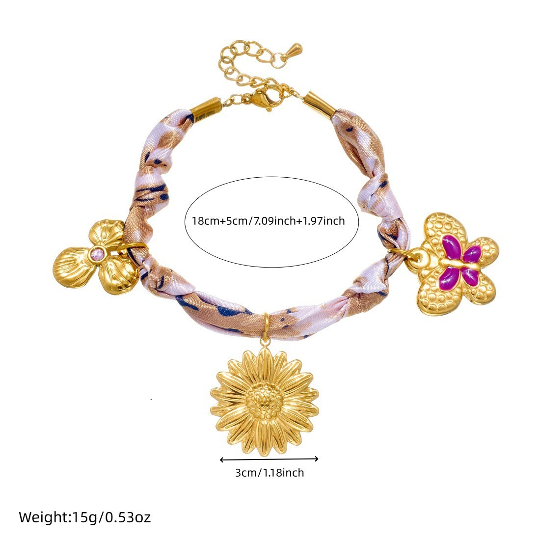 Sweet Cartoon Butterfly Floral Drip Oil Plated Stainless Steel Bracelet