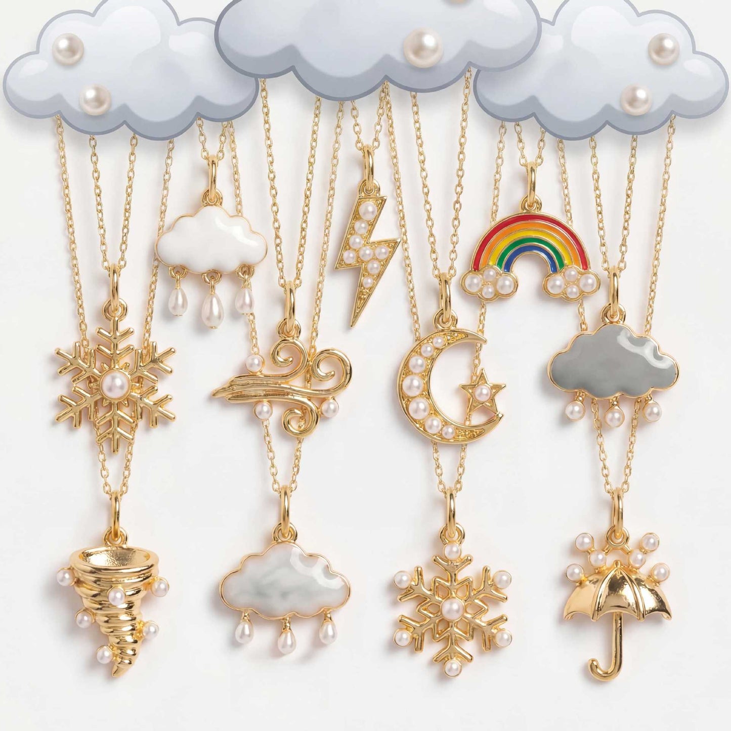 Vintage 18K Gold PVD Plated Stainless Steel Cloud Pendant Charm Bar