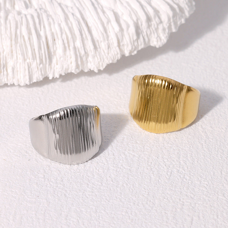 Minimalist Geometric Textured Titanium Steel Open Ring for Women