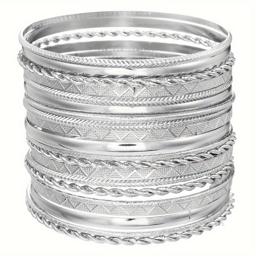 Geometric Round Cuff Bracelet Set in Iron with Electroplating Finish for Unisex Stackable Vintage-Inspired Hip Hop Fashion