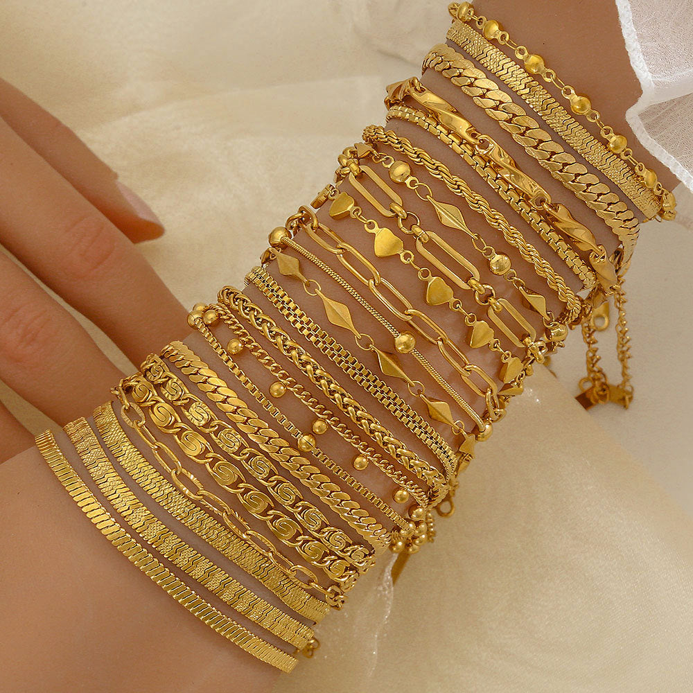 Set di bracciali multistrato minimalisti in acciaio inossidabile con placcatura sottovuoto, da indossare tutti i giorni