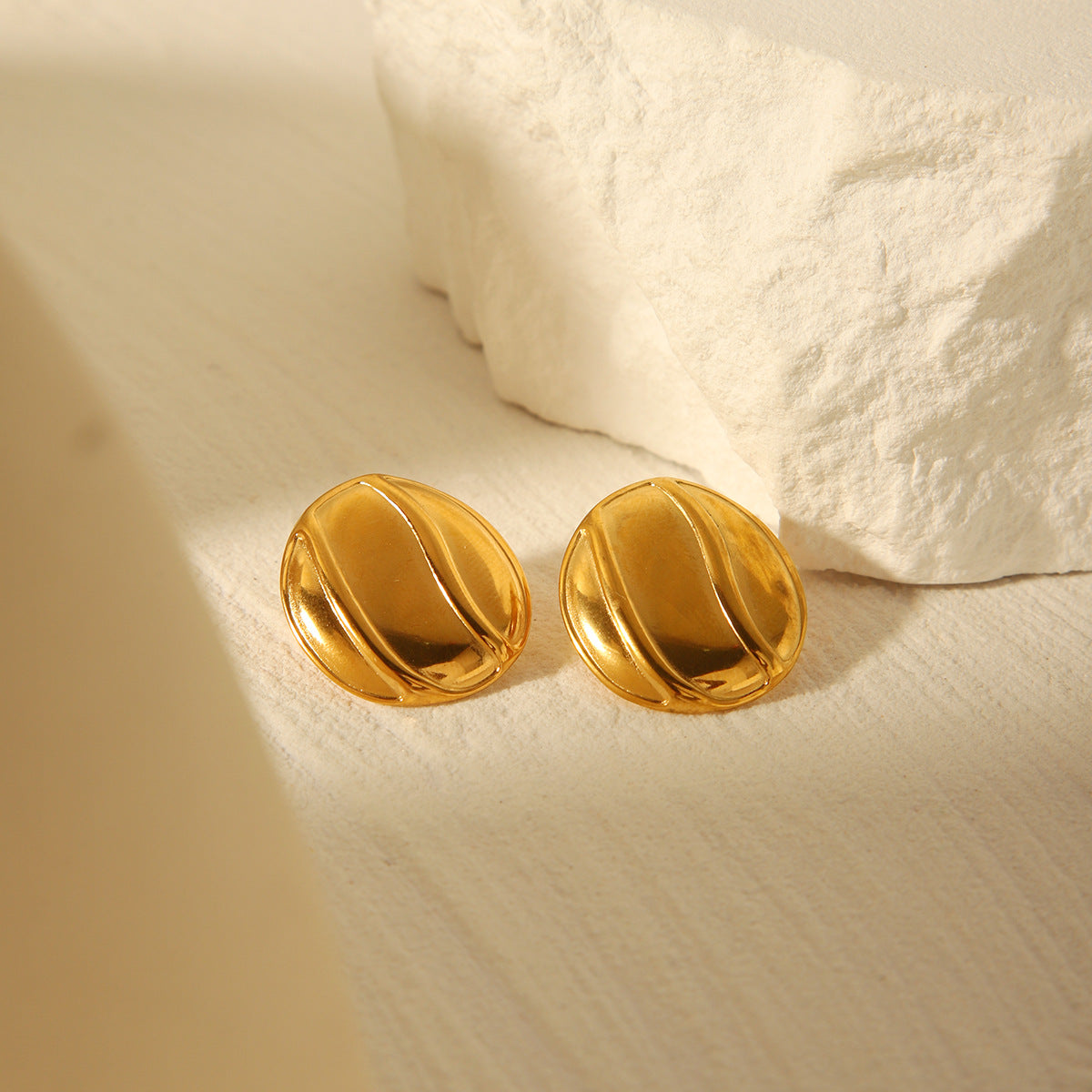 Minimalist Geometric Stainless Steel Stud Earrings with 18K Gold Plating, Smooth Round Hypoallergenic Ear Studs