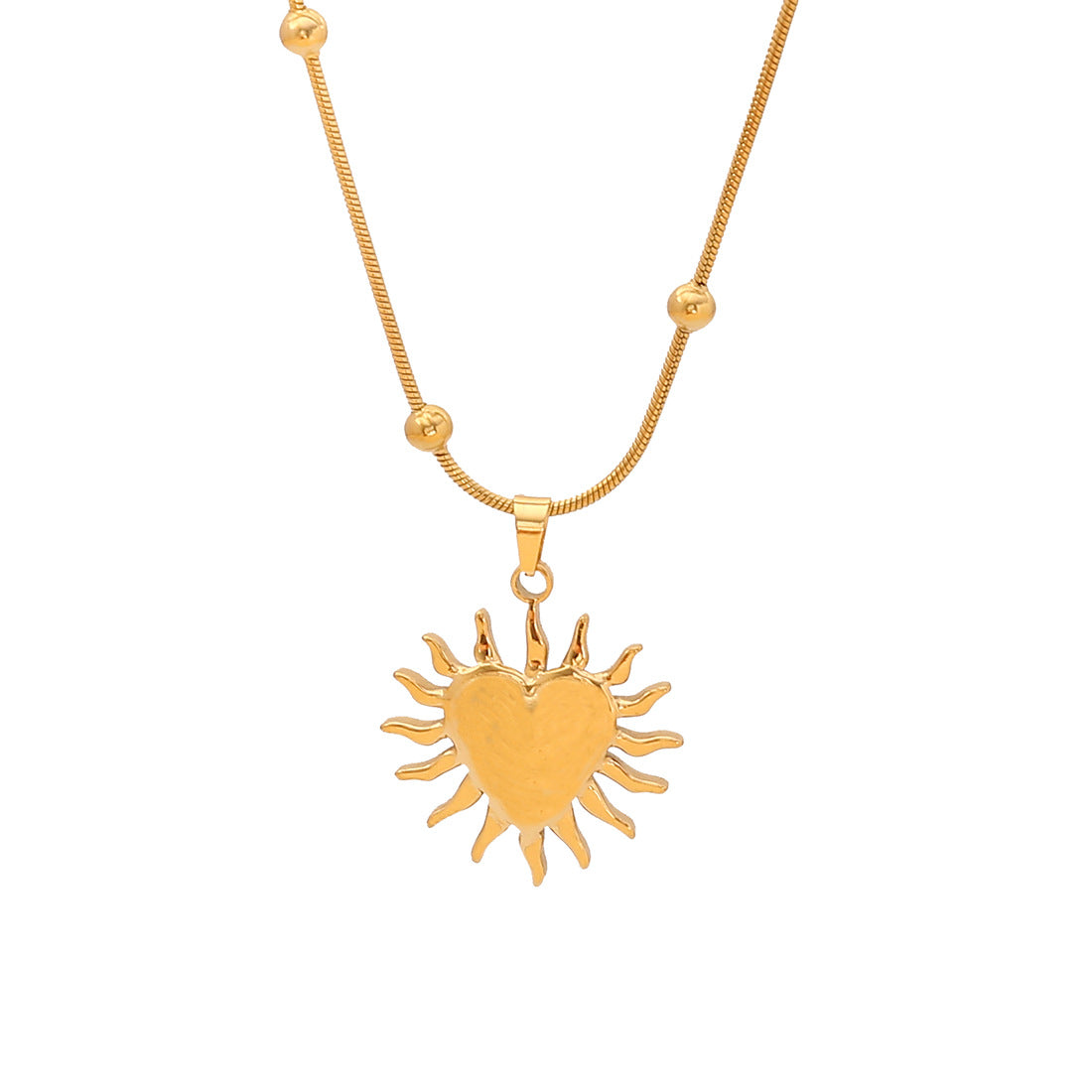 Fashionable Heart-Shaped Sun and Butterfly Floral Stainless Steel Pendant Necklace for Women