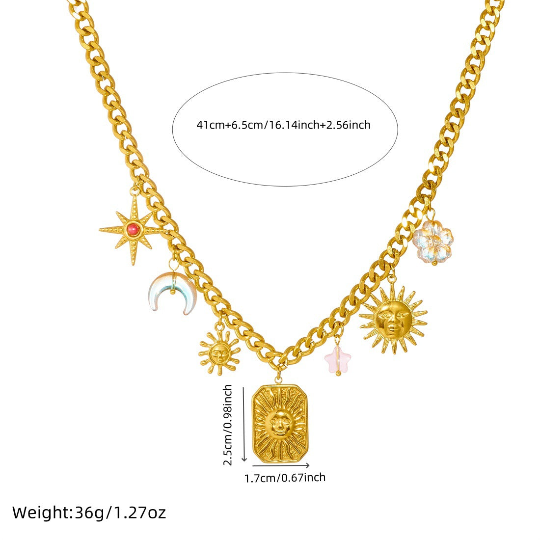Fashion Gradient Acrylic Moon Star Flower Sun Gold Plated Stainless Steel Jewelry Set for Women