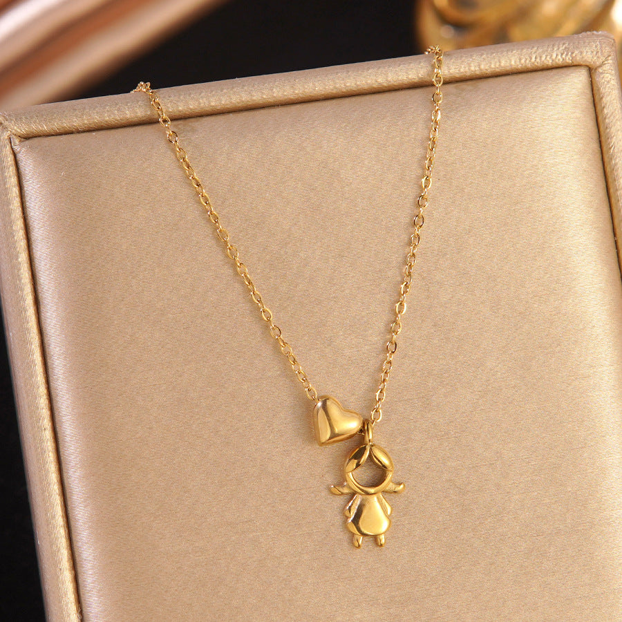 Luxury Heart Shaped Stainless Steel Plated 18K Gold Pendant Necklace Cable Chain for Women
